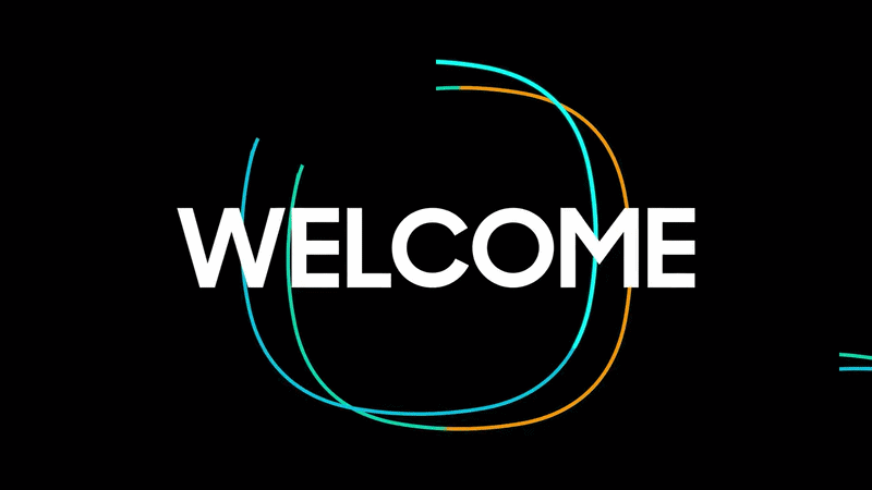 Animación de motion graphics con la palabra Welcome y trazos de color