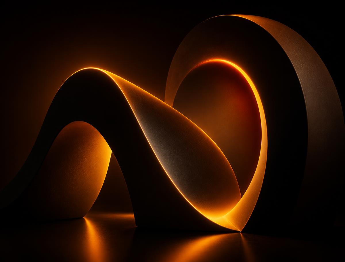 Formas escultóricas oscuras con luz de contorno cálida